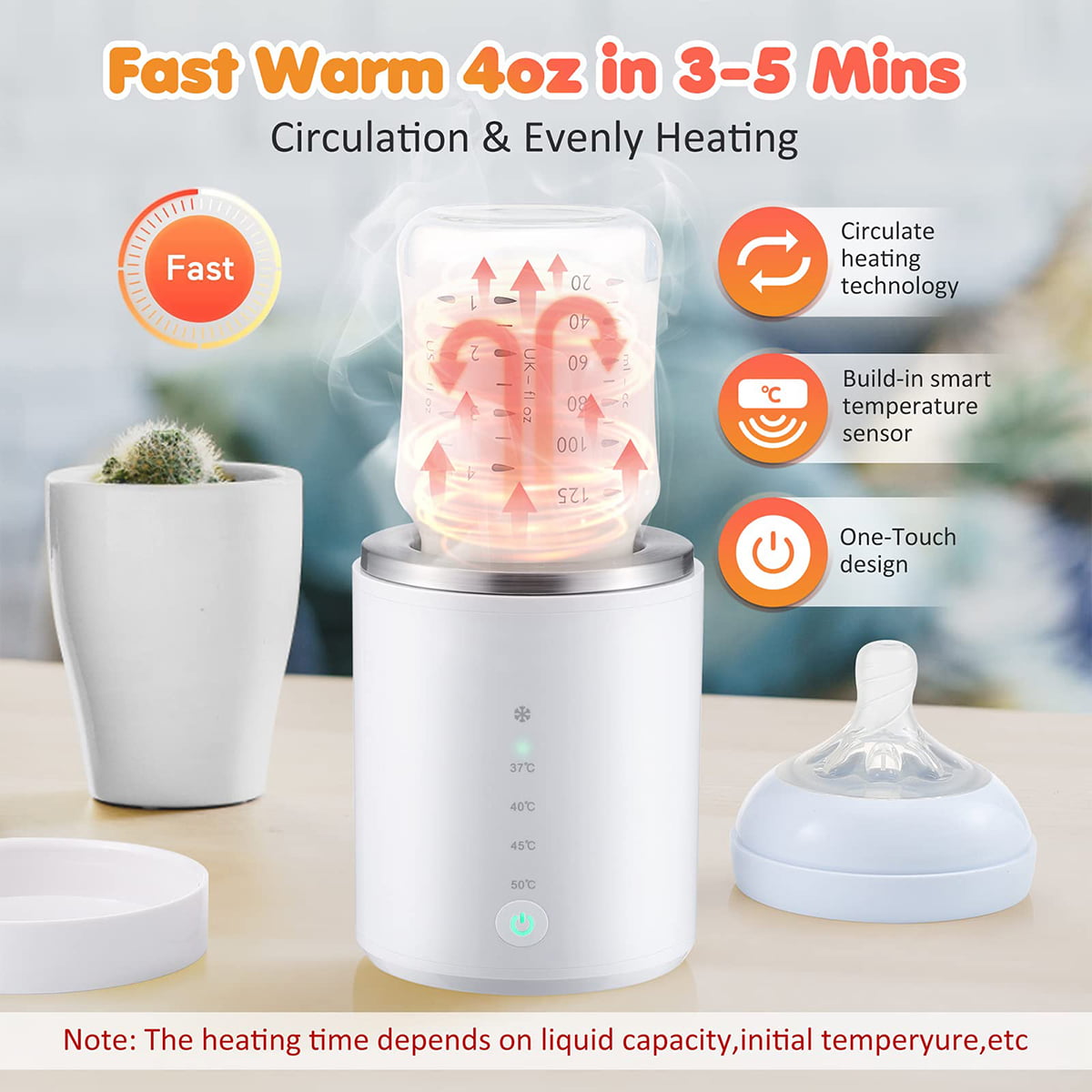 Portable Baby Bottle Warmer,HDJ Rechargeable Milk Warmer with 2 Adapters 3 Min Fast Heating Wireless Breastmilk Defrost and Heater for Travel