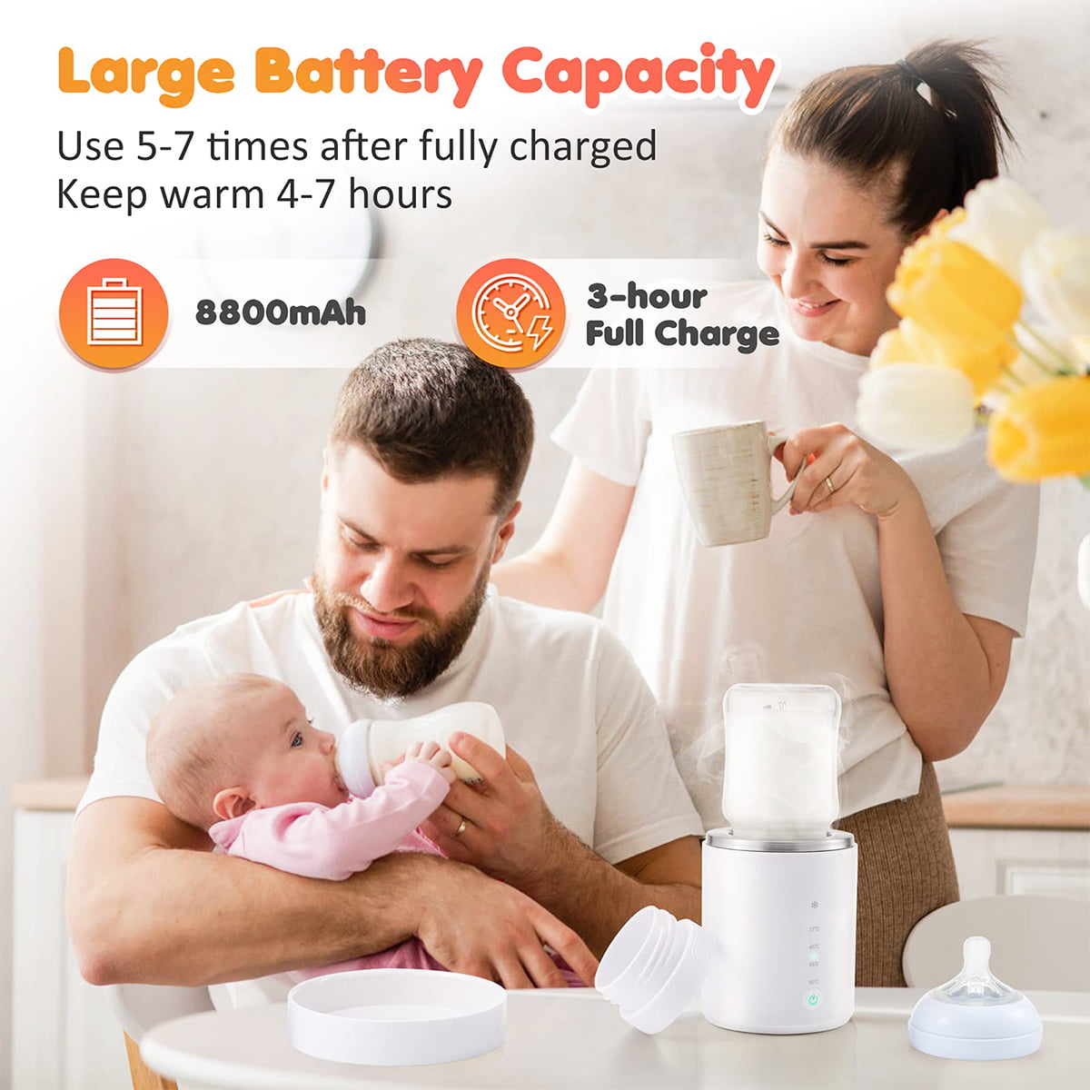 Portable Baby Bottle Warmer,HDJ Rechargeable Milk Warmer with 2 Adapters 3 Min Fast Heating Wireless Breastmilk Defrost and Heater for Travel