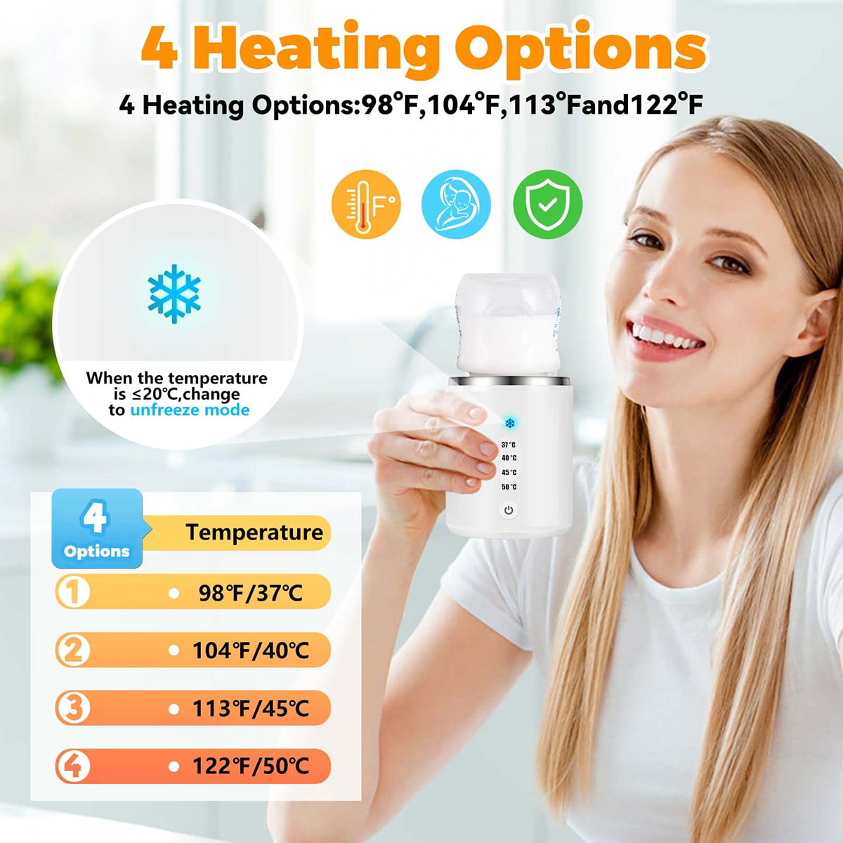 Portable Baby Bottle Warmer,HDJ Rechargeable Milk Warmer with 2 Adapters 3 Min Fast Heating Wireless Breastmilk Defrost and Heater for Travel