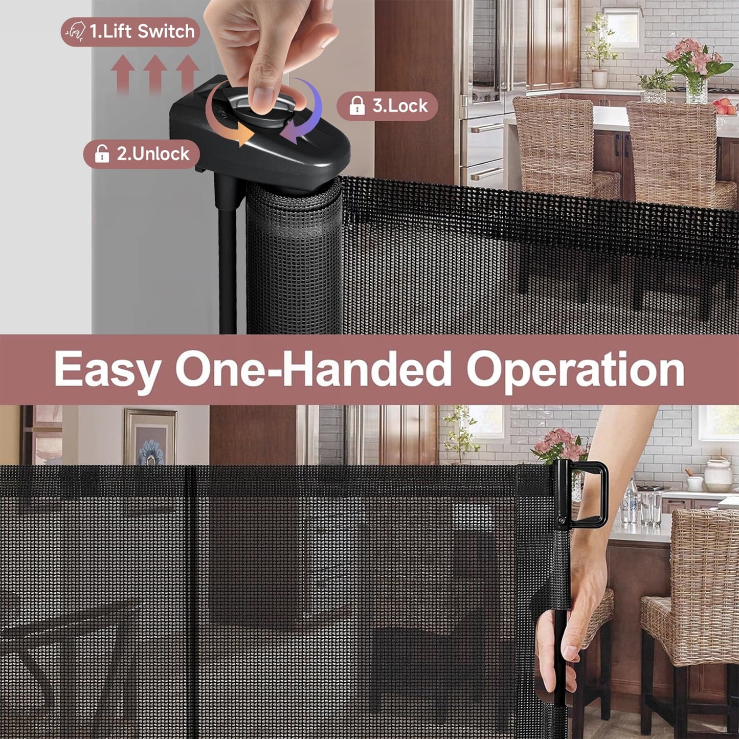 Retractable Baby Gate,HDJ 120 in. Wide x 34 in. Tall Baby Safety Gate for Stairs Doorways,Metal Dog Gate,Extra Wide,Black