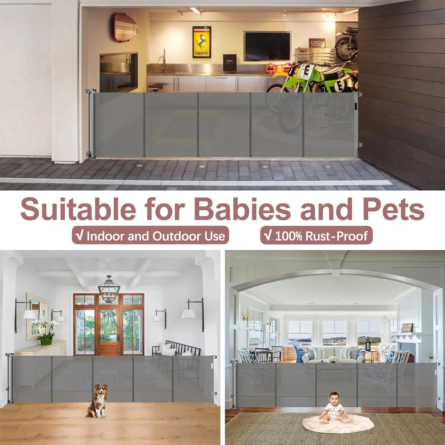 Retractable Baby Gate,HDJ 120 in. Wide x 34 in. Tall Baby Safety Gate for Stairs Doorways,Metal Dog Gate,Extra Wide,Black