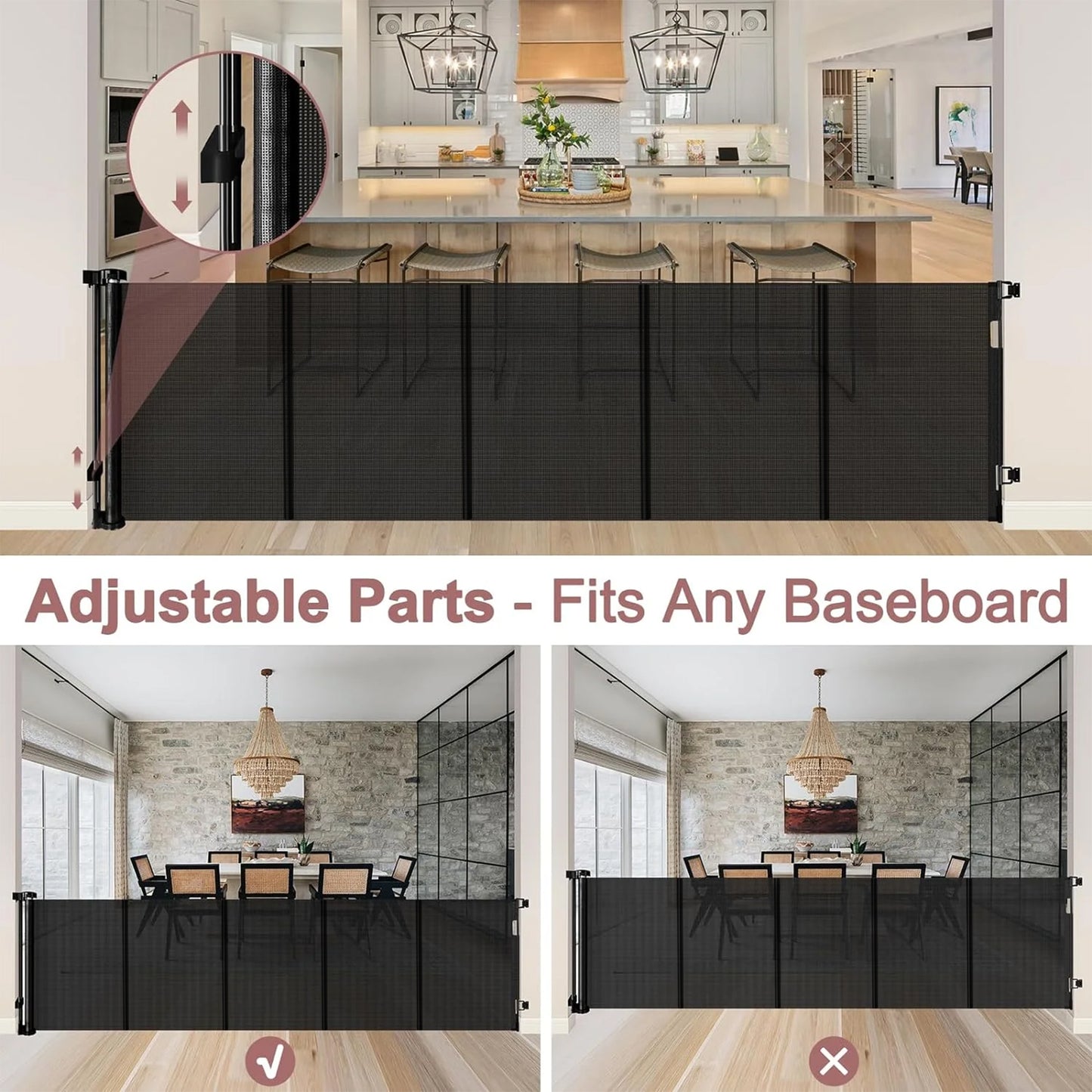 Retractable Baby Gate,HDJ 120 in. Wide x 34 in. Tall Baby Safety Gate for Stairs Doorways,Metal Dog Gate,Extra Wide,Black