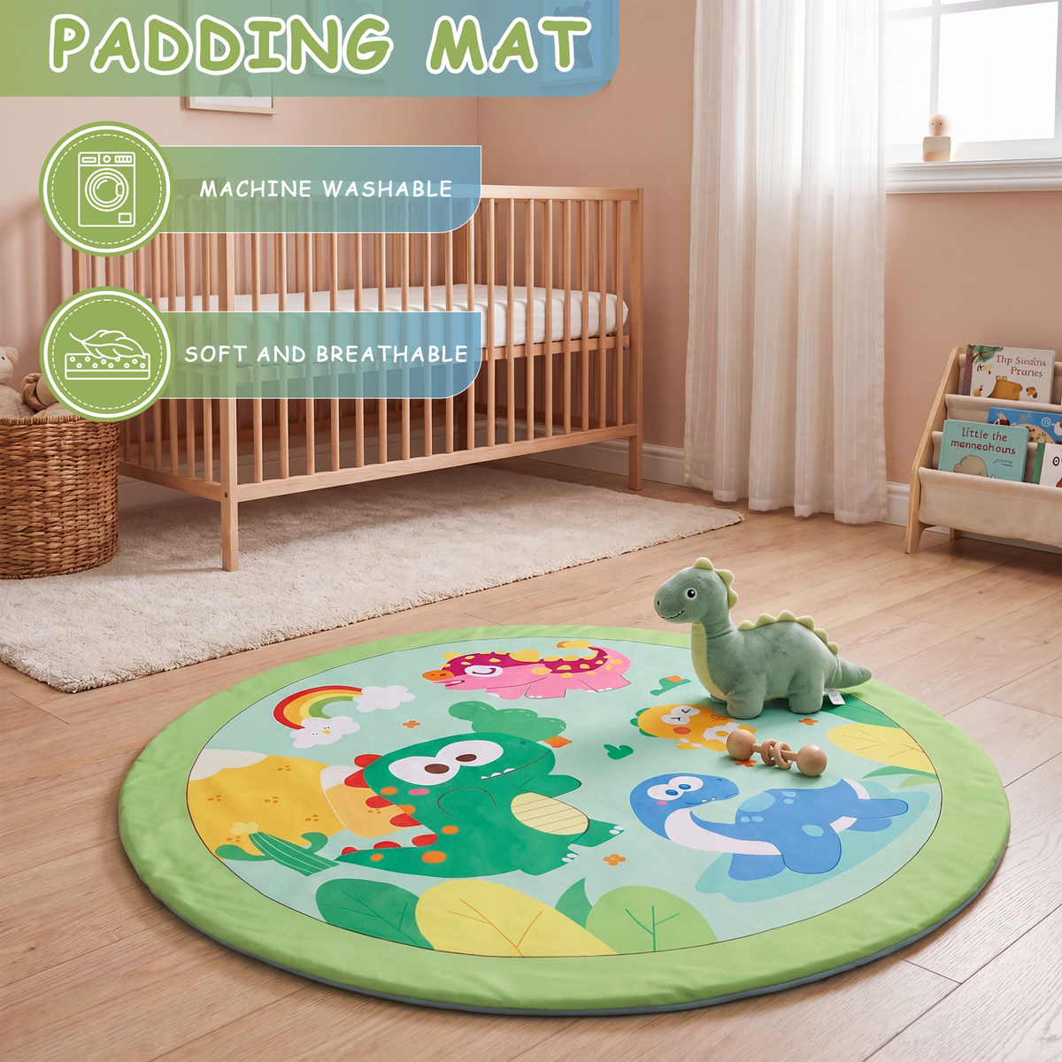Baby Gym Mat , HDJ Washable Baby Activity Play Mat with 5 Detachable Toys for Boys and Girls, Infant Toddler Ages 0+ Months , Green