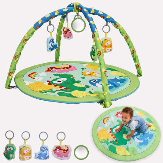 Baby Gym Mat , HDJ Washable Baby Activity Play Mat with 5 Detachable Toys for Boys and Girls, Infant Toddler Ages 0+ Months , Green