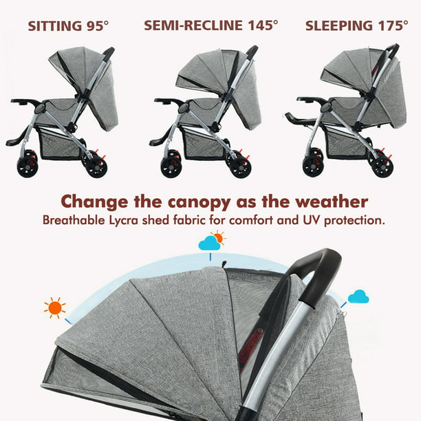 Baby Stroller, HDJ Folding High Landscape Infant Carriage, Reversible Bassinet Pram with Storage Basket, Anti-Shock Toddler Pushchair Stroller, Grey