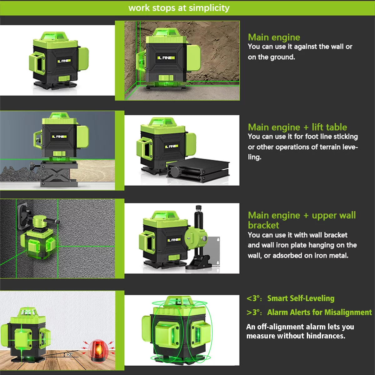 Laser Level Self Leveling,HDJ 16 Lines 4x360° Laser Level Tool,4D Green Cross Horizontal Vertical Laser Tool With Remote Control and 2PCS 2400mAh Battery
