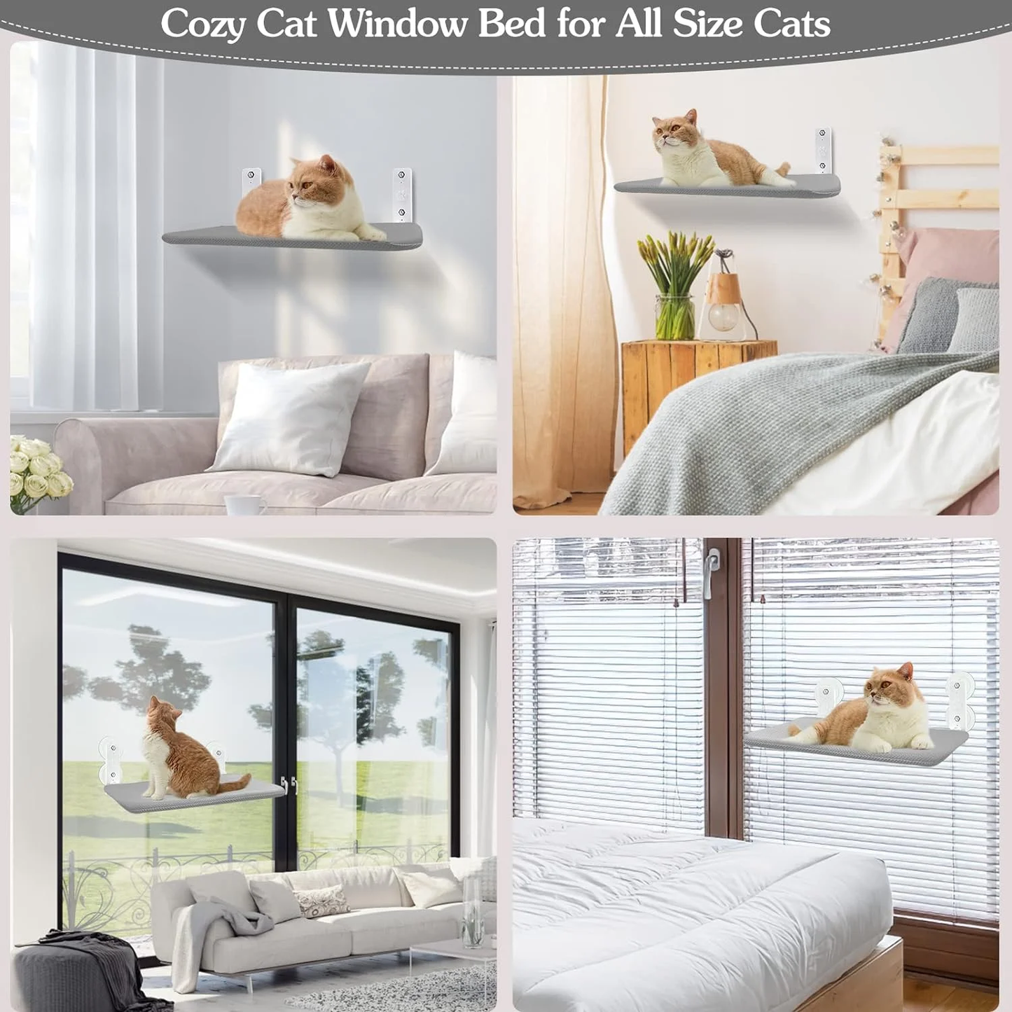 Cat Window Perch, HDJ Kitten Hammock & Shelf for Wall ,Foldable Pet Beds for Indoor Cat, Gray