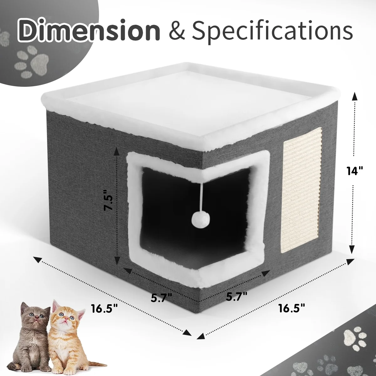 HDJ Indoor Pet Bed for Cats, Covered Foldable Kennel Bed with Scratching Board, Suitable for Many Small Pets, Dark Gray/Light Gray/Navy Blue