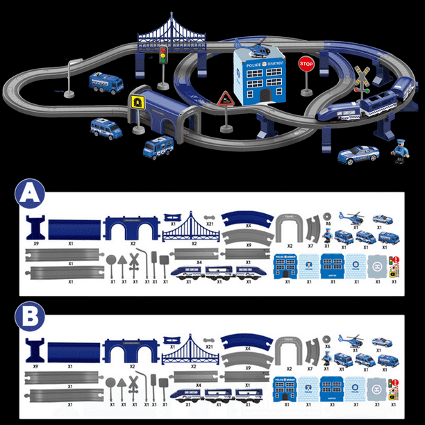 Toys Train Set for Kids, HDJ 92PCS Race Track Set for Boys Christmas Birthday Gift ,Police Toy with Cars, Copter