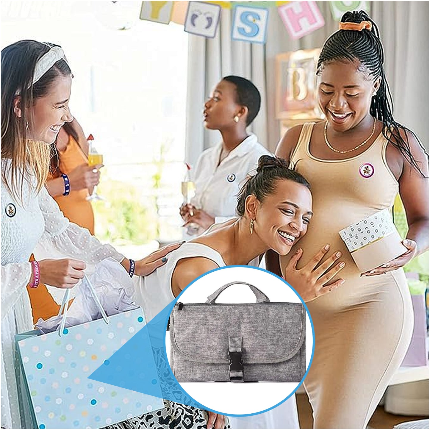 HDJ Portable Diaper Changing Pad, Waterproof Travel Baby Changing Kit with Wipes Pocket,Foldable,Gray