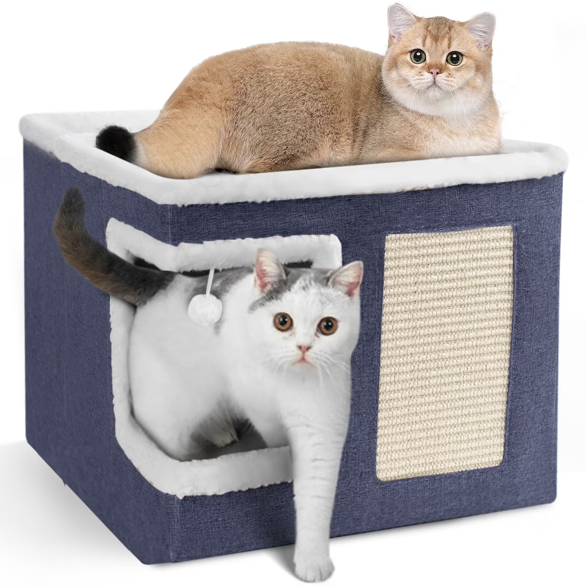 HDJ Indoor Pet Bed for Cats, Covered Foldable Kennel Bed with Scratching Board, Suitable for Many Small Pets, Dark Gray/Light Gray/Navy Blue