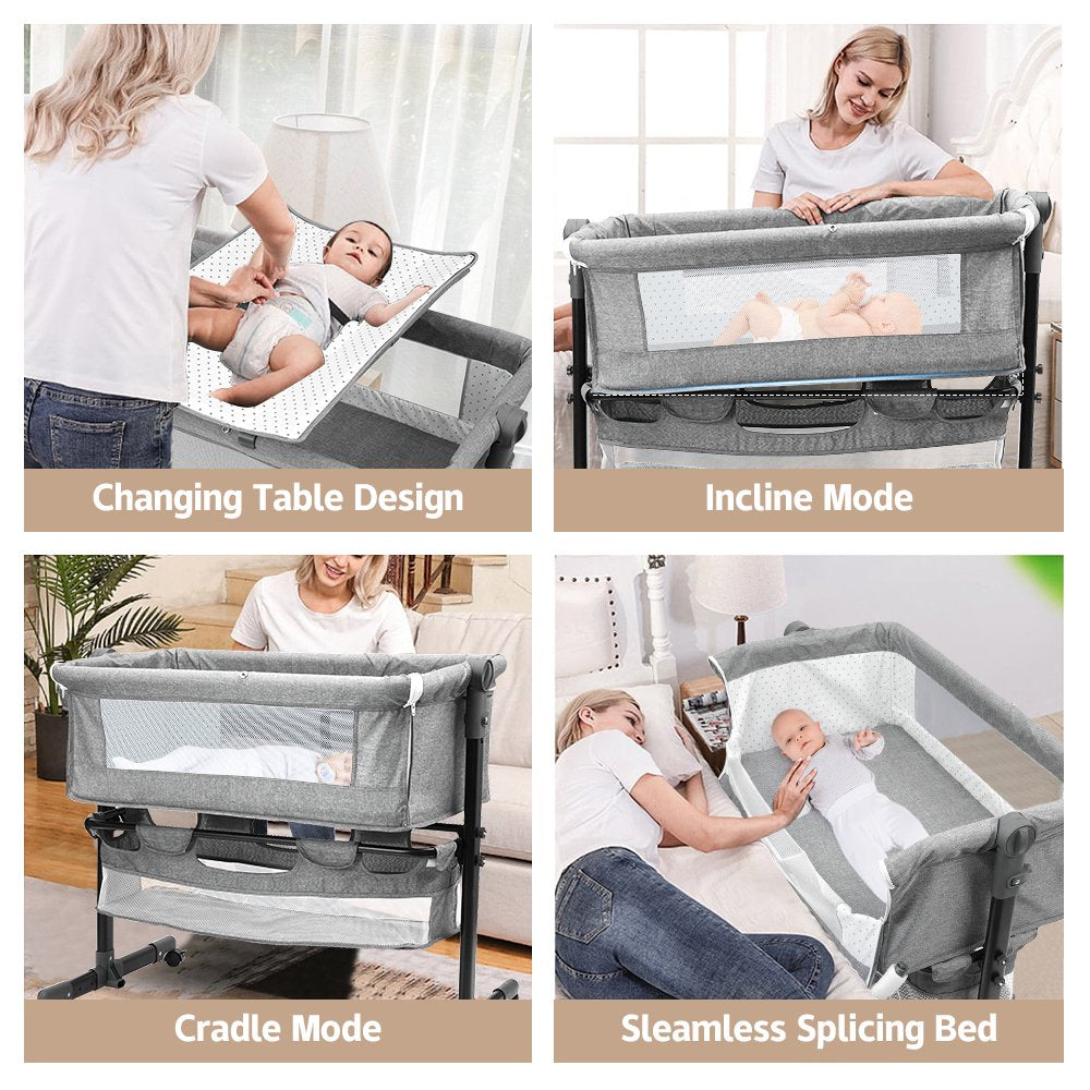 Baby Bassinet,Adjustable Baby Bassinet Bedside Sleeper with Changing Stantion,Bed Side Crib for Infants,Light Gray