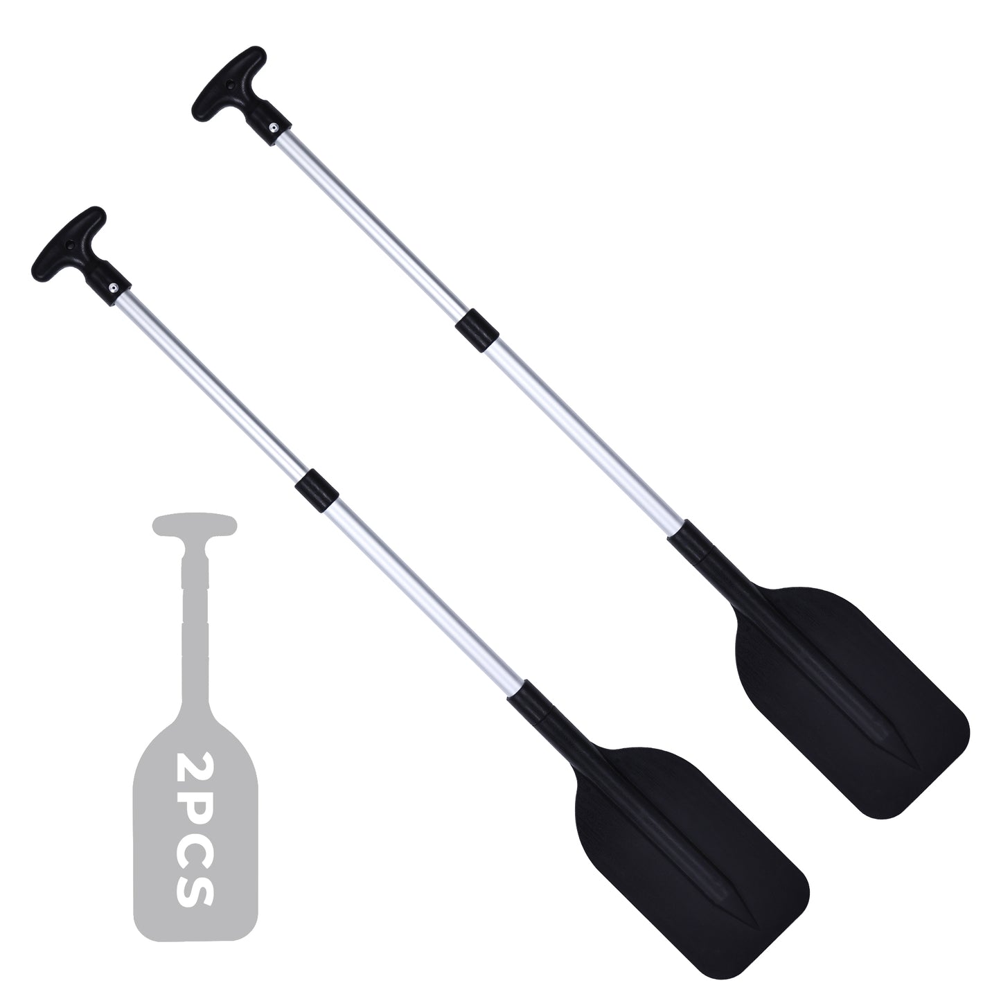 Kayak Paddle, HDJ 2Pcs Boat Paddles Telescoping Emergency Oar for Boat, 42'' Adjustable Anti Slip Aluminum Plastic Canoe Paddles, Black
