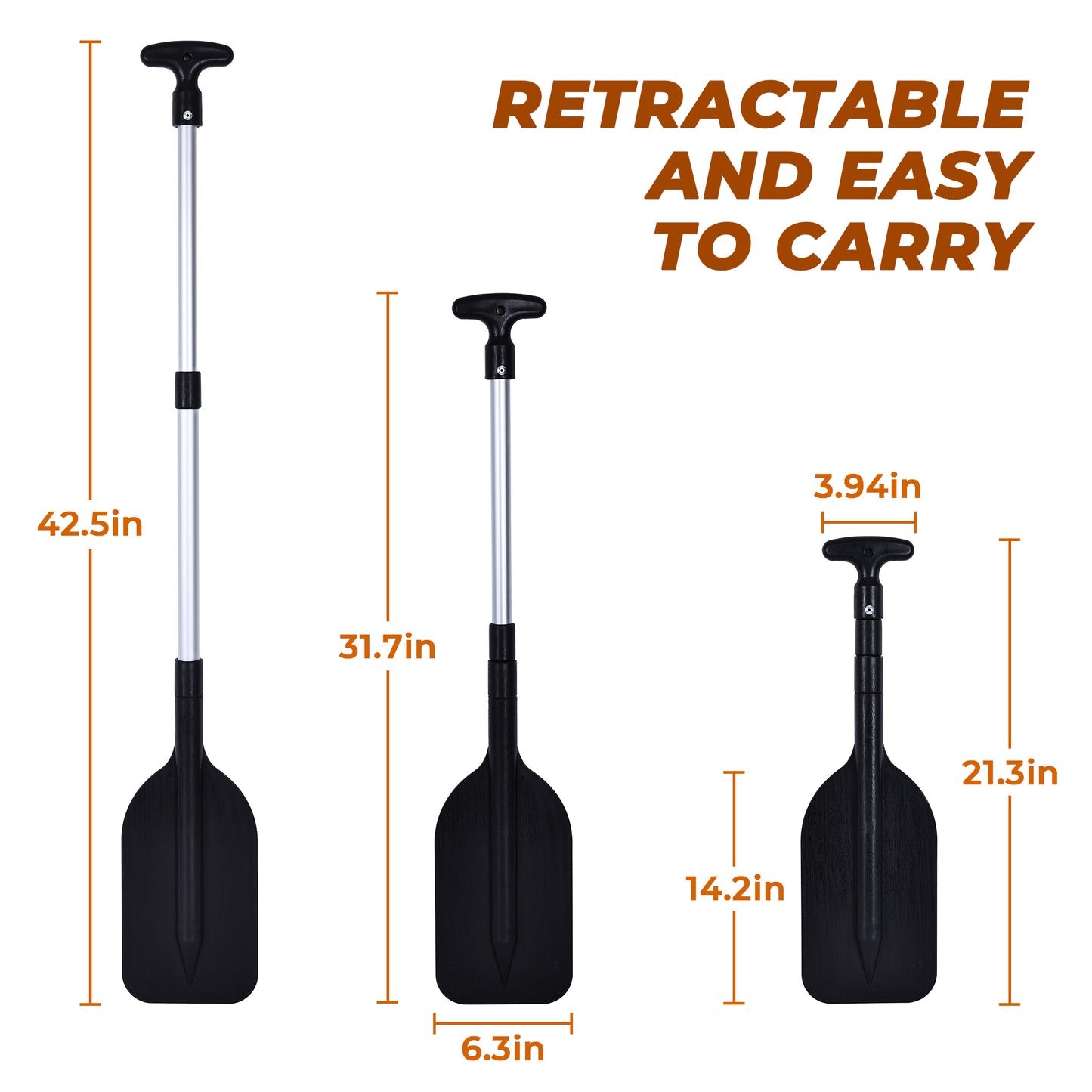 Kayak Paddle, HDJ 2Pcs Boat Paddles Telescoping Emergency Oar for Boat, 42'' Adjustable Anti Slip Aluminum Plastic Canoe Paddles, Black