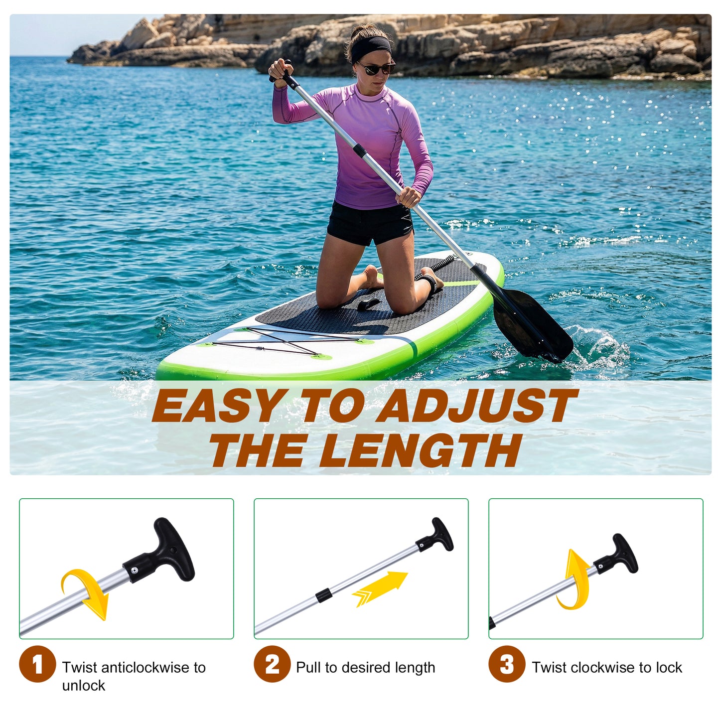 Kayak Paddle, HDJ 2Pcs Boat Paddles Telescoping Emergency Oar for Boat, 42'' Adjustable Anti Slip Aluminum Plastic Canoe Paddles, Black