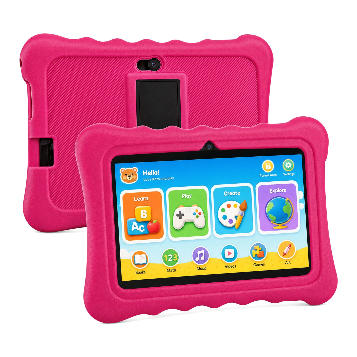 HDJ 7" Kids Tablet,Children Tablet with Parent Control 32GB Android 13, Bluetooth, Wi-Fi, Blue/Pink