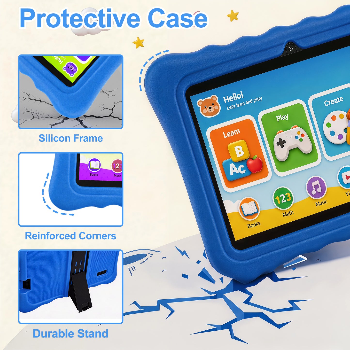 HDJ 7" Kids Tablet,Children Tablet with Parent Control 32GB Android 13, Bluetooth, Wi-Fi, Blue/Pink