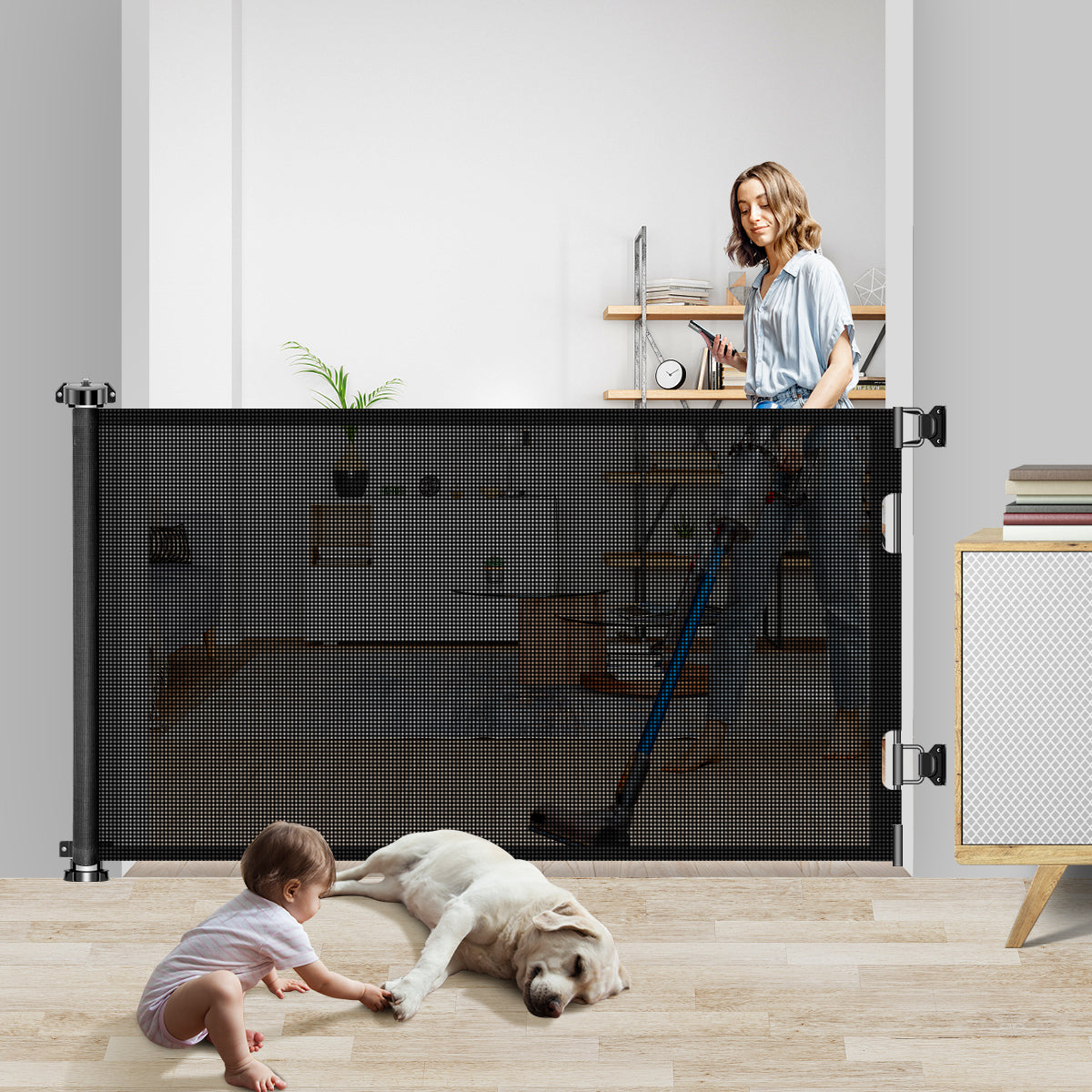 71" Extra Wide Retractable Baby Gate,34" Tall Mesh Baby Safety Gates for Stairs,Hallways,Doorways,Dog Gate Pet Gate for Indoor and Outdoor